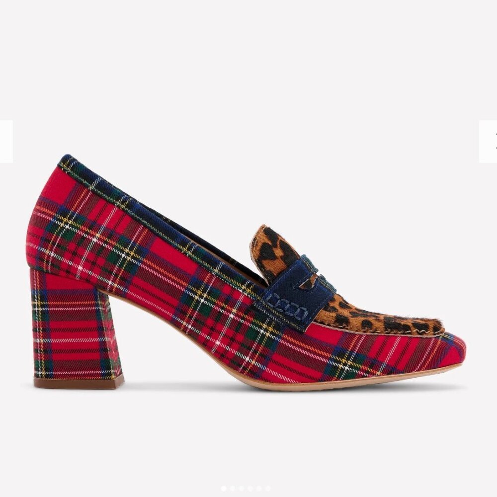 NWOT - Boden Sol Block Heeled Penny Red Tartan Check Loafers - Size 40 (US 9)